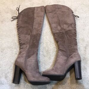 WILD DIVA Over The Knee Lace Up Back Faux Suede 4.5 Inch Heel Boot-Size 9
